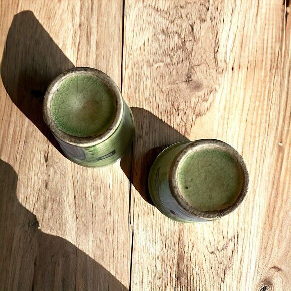 Vintage Ceramic Crackle Glaze Sake Glasses Japan - Picture 5 of 5
